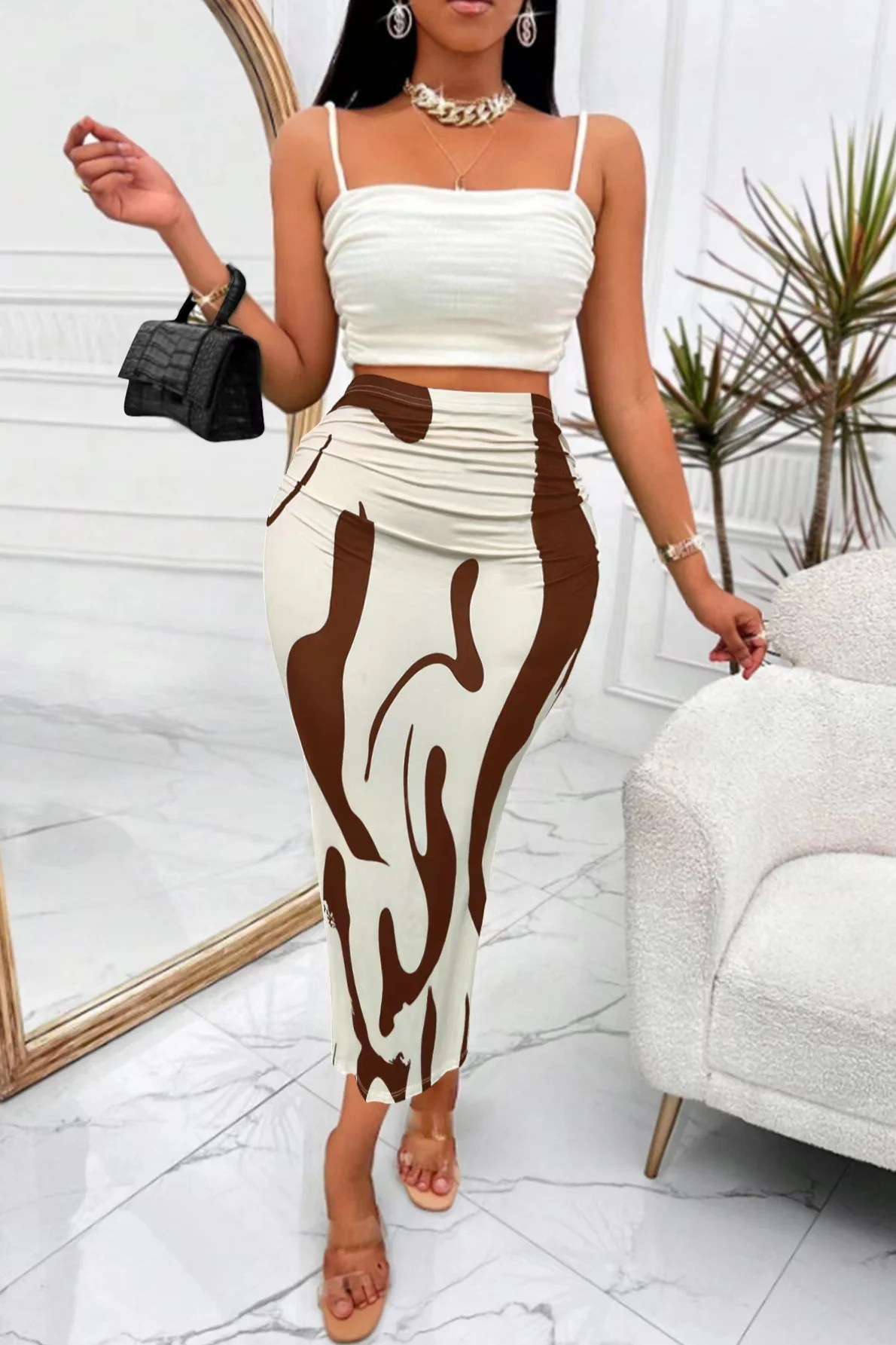 Zebra Print High Waist Bodycon Mermaid Maxi Skirt - Image 9