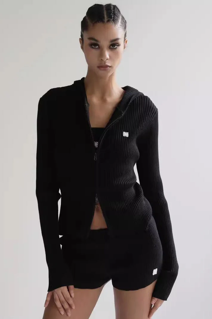 Zip Up Cropped Hooded Knit Sweater - Image 2
